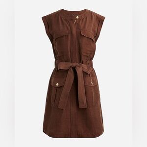 J. Crew Chocolate Brown Tie-waist Mini Dress Chelsea Linen-Cupro Blend - Size 10